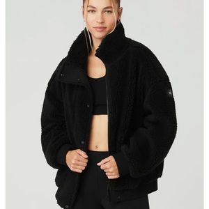 Alo yoga sherpa varsity bomber jacket